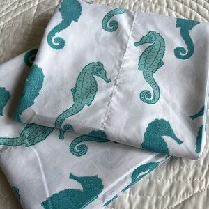 2 Seahorse Standard Pillowcases Beach Cottage Seaside Coastal Turquoise
